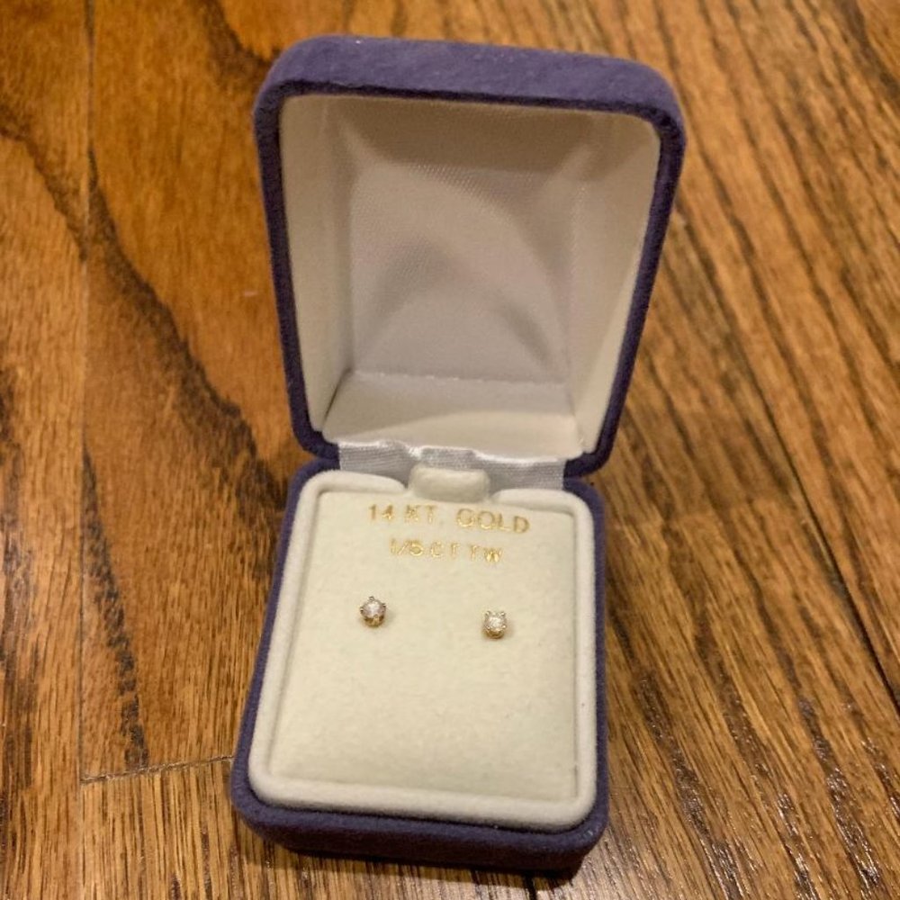 NEW 1/5 CT Diamond Stud Earrings 14k Yellow Gold